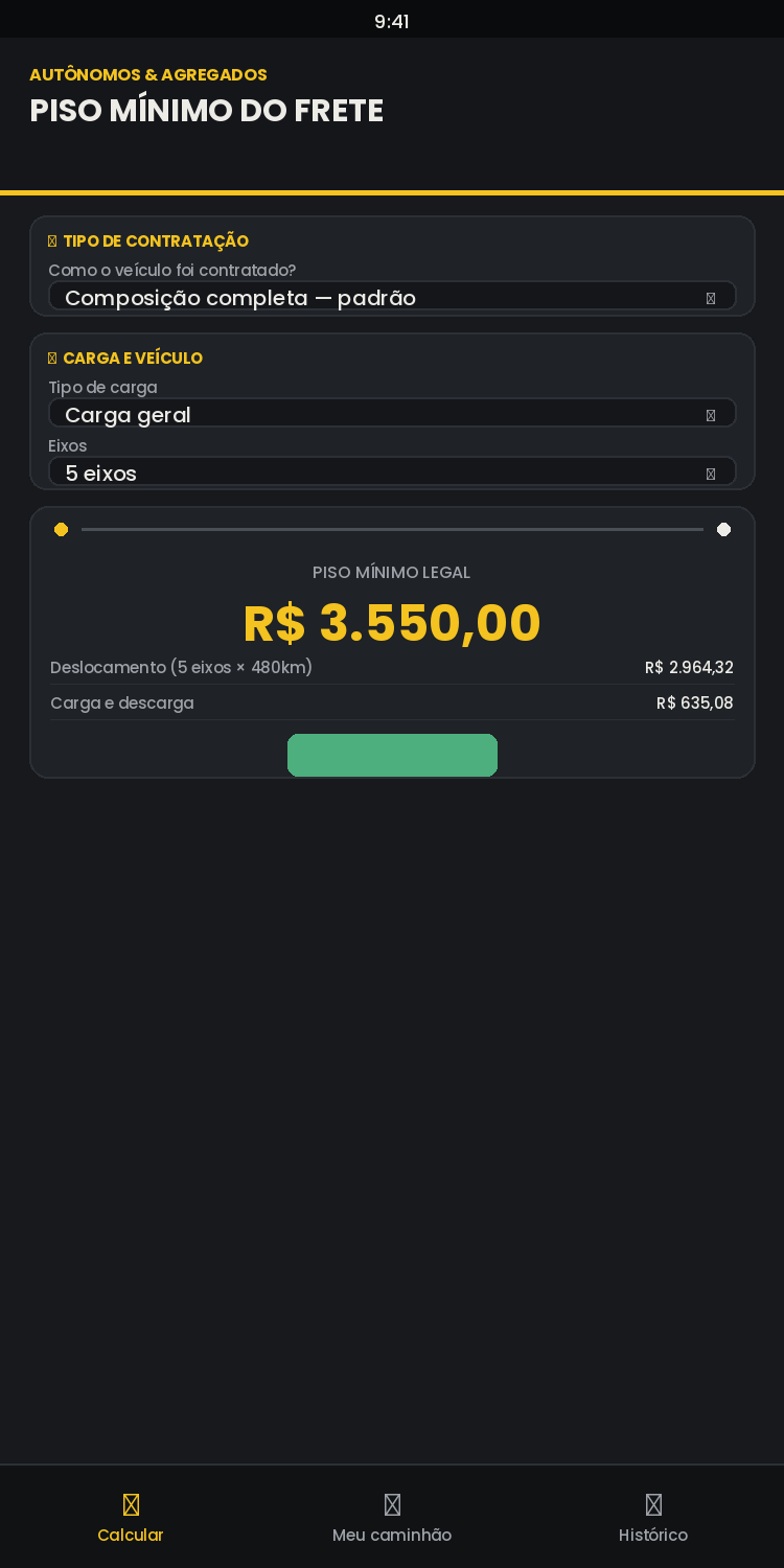 Tela Calcular do app