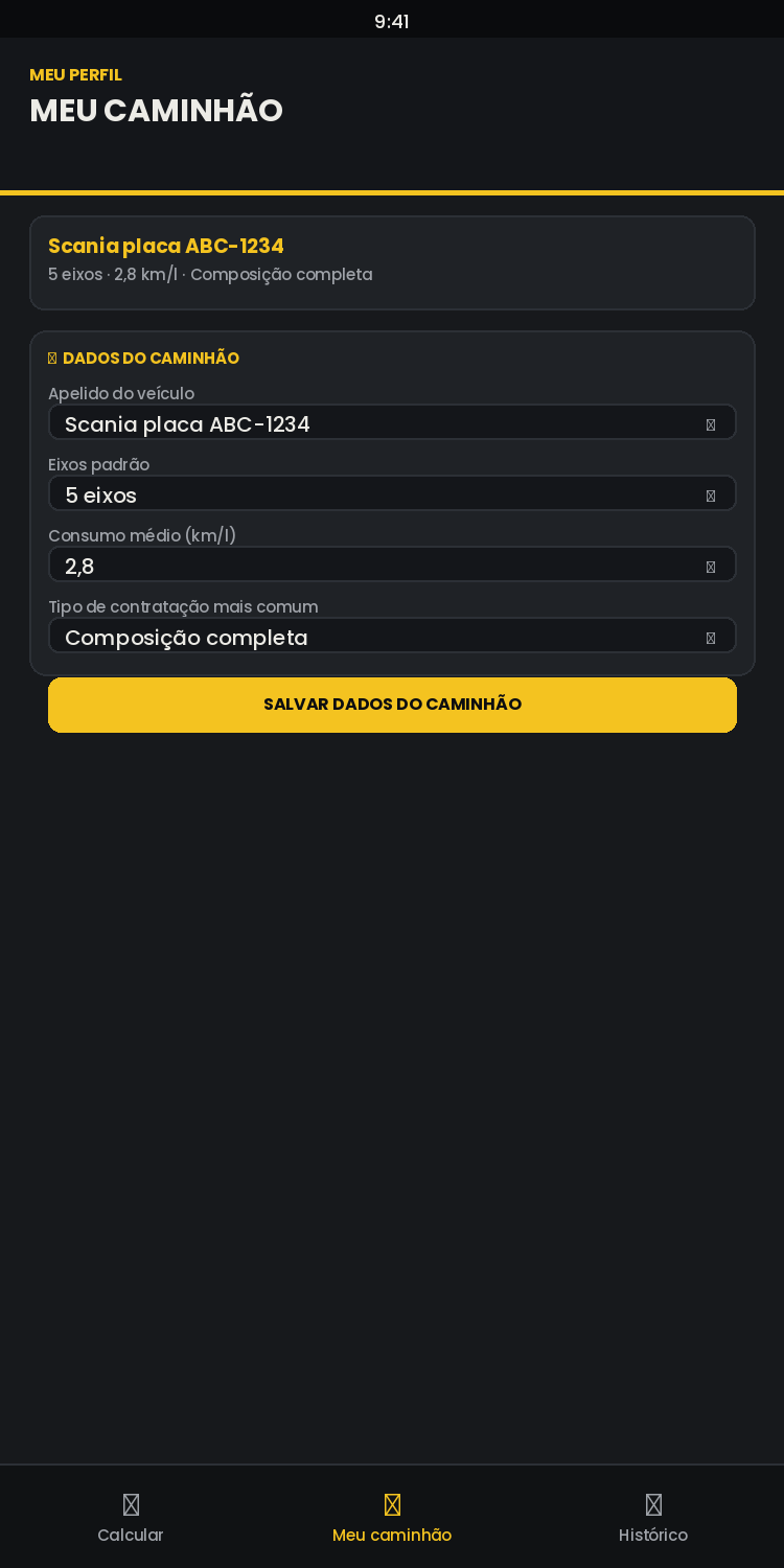 Tela Meu Caminhão do app
